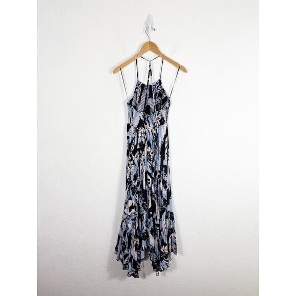 Free People Heat Wave Printed Maxi Slip Dress Large Blue Floral Bohemian - Picture 12 of 13